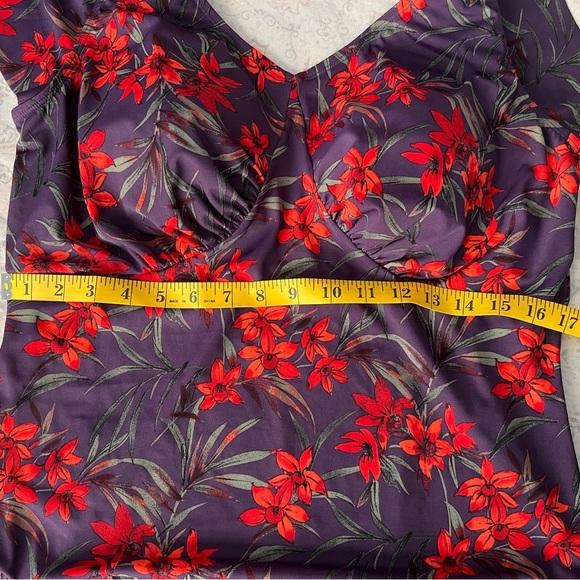 Red and Purple One-Piece Swimwear with Flutter Sleeves‎ - Picture 5 of 13